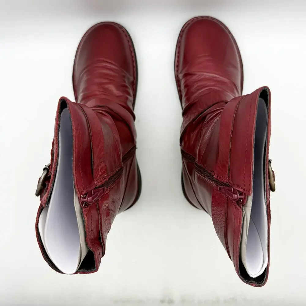 Miz Mooz Womens Pasha Mid Calf Boots EU 38 US 8 Burgundy Red Leather NIB